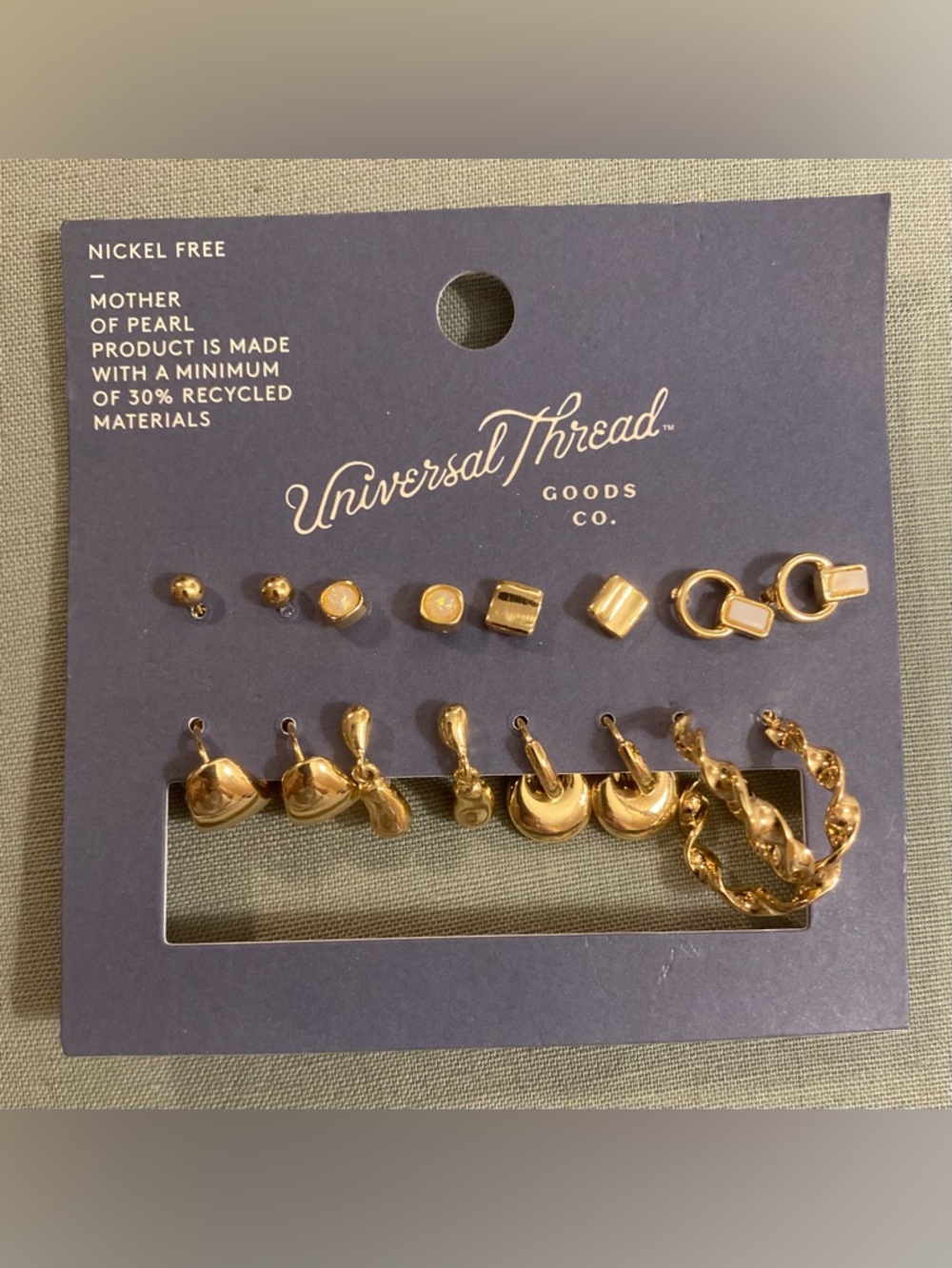 Universal Thread Gold Tone Earring Set 8 Pairs Nickel Free New